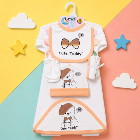 Newborn Starter Set - Cotton Interlock - 11 Pieces - Teddy - Peach