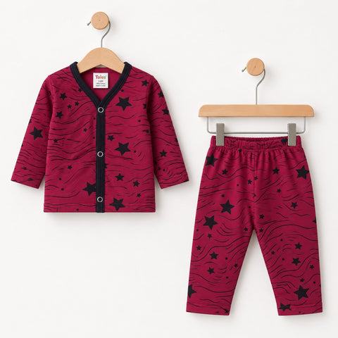 Cotton Jersey Night Suit - Dark Pink - Star Thread - 26 - TBS