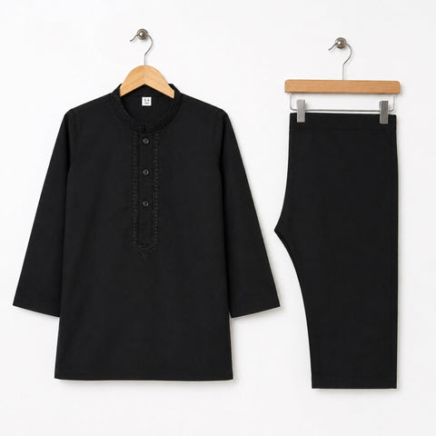 Soft Cotton Embroidered Kurta Shalwar - Black - TBS