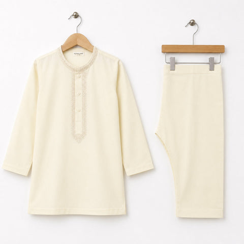 Soft Cotton Embroidered Kurta Shalwar - Cream - TBS