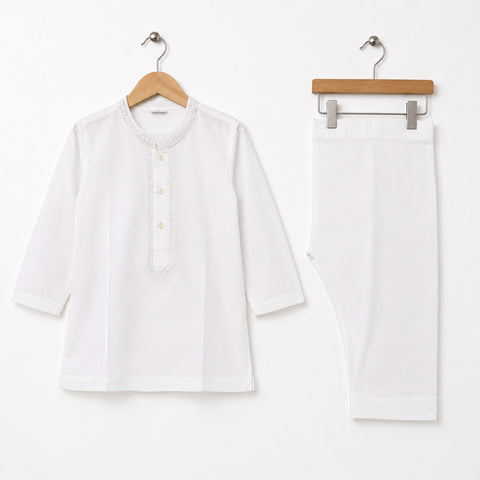 Soft Cotton Embroidered Kurta Shalwar - Off White - TBS