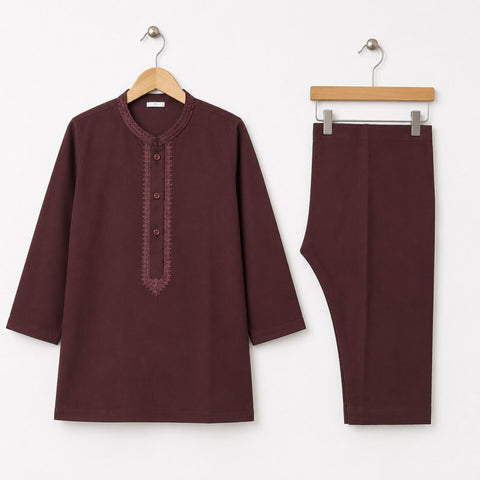 Soft Cotton Embroidered Kurta Shalwar - Maroon - TBS