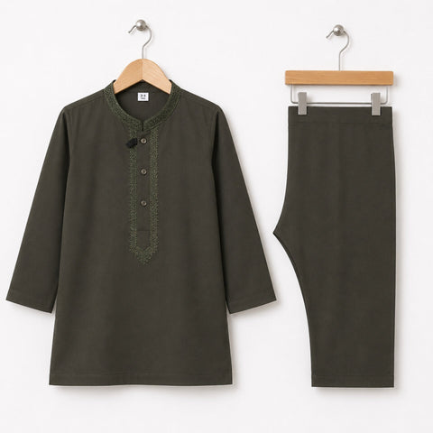Soft Cotton Embroidered Kurta Shalwar - Dark Green - TBS