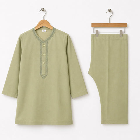 Soft Cotton Embroidered Kurta Shalwar - Pistachio - TBS