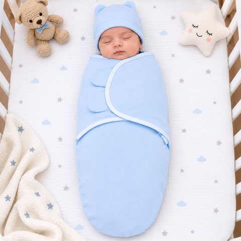 Newborn Swaddle with Cap - Blue