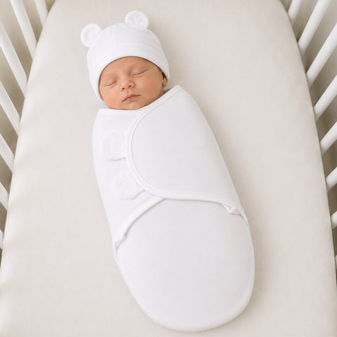 Newborn Swaddle with Cap - White