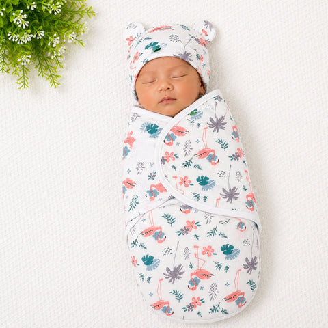 Newborn Swaddle with Cap - Pink - Flamingo