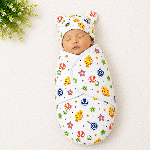 Newborn Swaddle with Cap - Candies & Flowers
