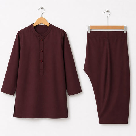 Soft Cotton Kurta Shalwar - Maroon - LUJ - OLINI