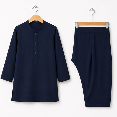 Soft Cotton Kurta Shalwar - Navy - LUJ - OLINI