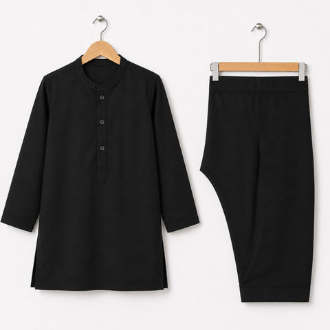 Soft Cotton Kurta Shalwar - Black - LUJ - OLINI