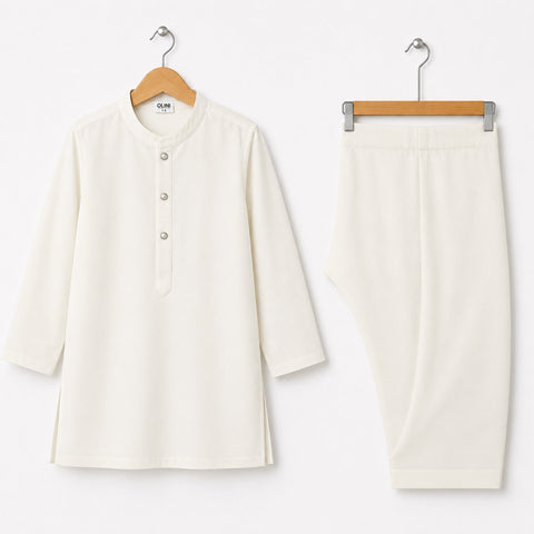 Soft Cotton Kurta Shalwar - Off White - LUJ - OLINI