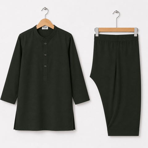 Soft Cotton Kurta Shalwar - Dark Green - LUJ - OLINI