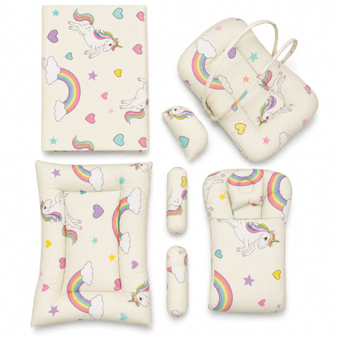 Newborn Cotton Bedding Set - 8 Pieces - Unicorn - White