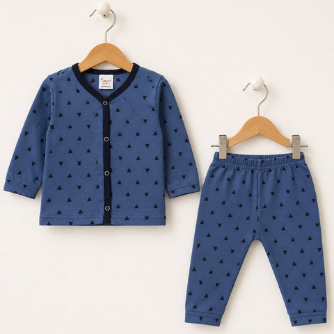 Cotton Jersey Night Suit - Blue - Triangles - 26 - TBS