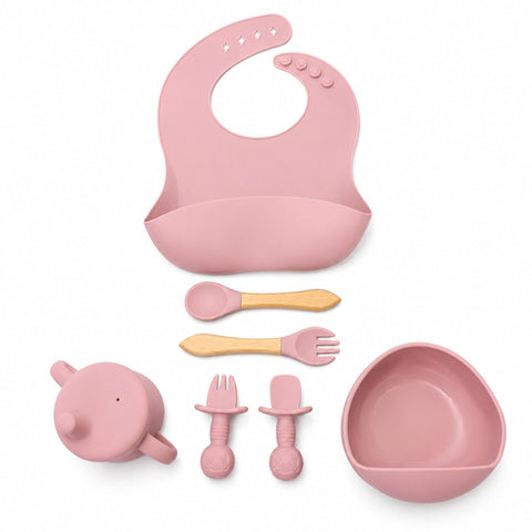Silicone Baby Cutlery Set - 7 Pieces - Tea Pink