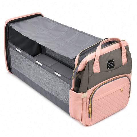 Waterproof Baby Bed & Bag - Pink & Grey - Love Queen