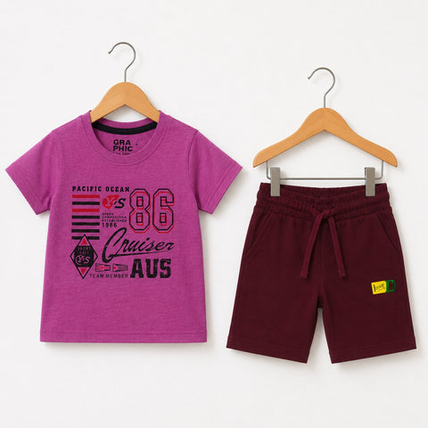 Cotton Jersey T-Shirt & Short - Purple Pacific & Maroon
