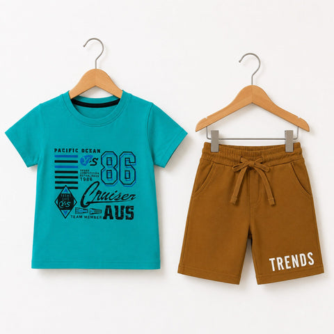 Cotton Jersey T-Shirt & Short - Green Pacific & Brown