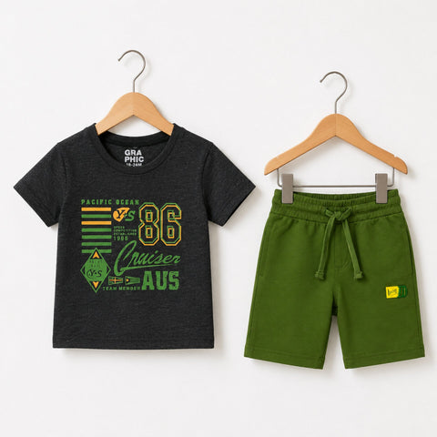 Cotton Jersey T-Shirt & Short - Grey Pacific & Green