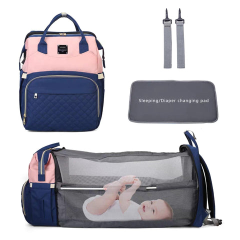 Waterproof Baby Bed & Bag - Blue & Pink - Love Queen
