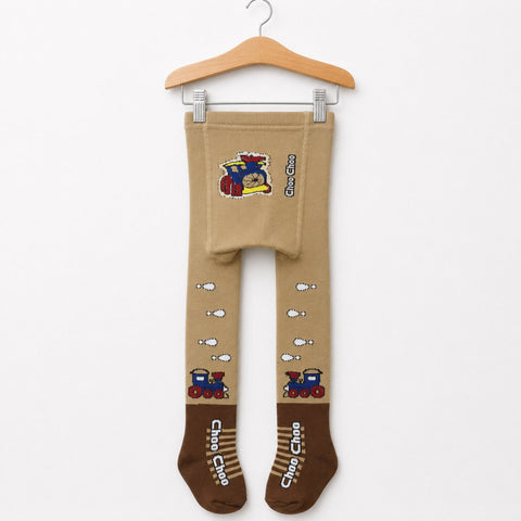 Kids Winter Leggings Brown Train Print | Warm Leggings for Boys | 18–24 Months | Size 80–86