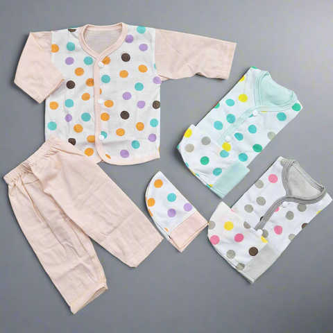 3 Pack - Newborn Night Suits - Peach Green Grey - Circles - 25