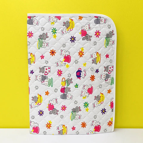 Diaper Changing Sheet - Mini - White - Cat & Flowers