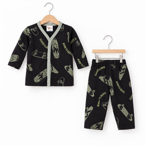 Terry Baby Night Suit – Black Skate | Winter Nightwear 3 Months–6 Years