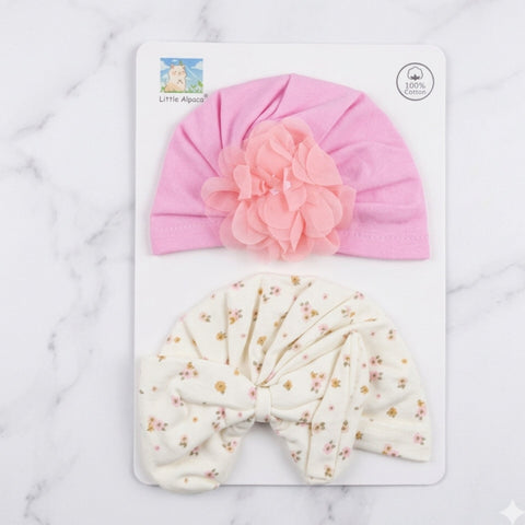Little Alpaca - Pack of 2 Turban Caps - Pink Mini & Flower