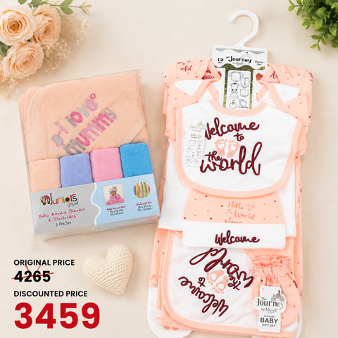 Newborn Welcome Bundle - Peach Welcome Starter Set & Peach Bath Towel Set