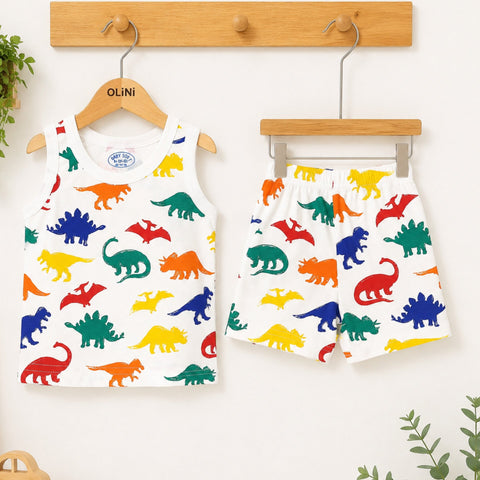 Cotton Jersey - Sando & Nicker - White - Dinosaurs