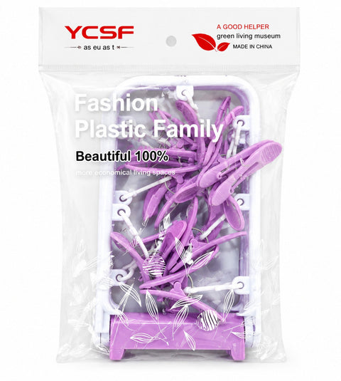 YCSF - Foldable Laundry Hangers - 12 Clips - Purple - Rectangle