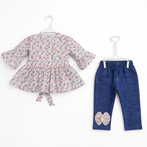 EF - 2 Pieces - Frock Set - White - Flowers - 0789