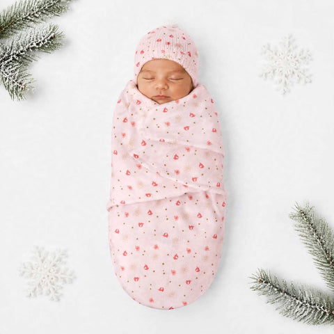 Swaddle with Cap - Pink Elephant