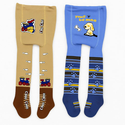 Pack of 2 - Leggings - Boys - Brown & Blue - (80-86 | 18-24 Months)