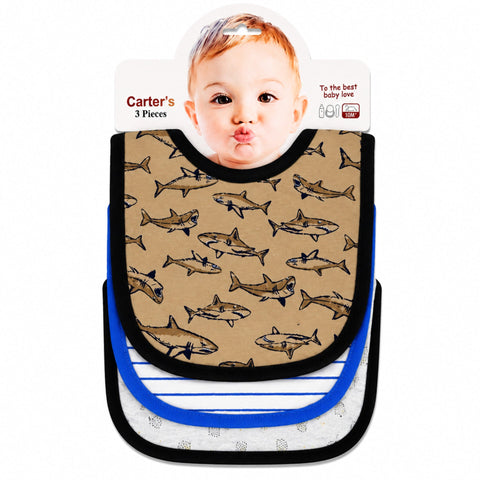 Carte - Pack of 3 -  Printed Bibs - Brown - Fish