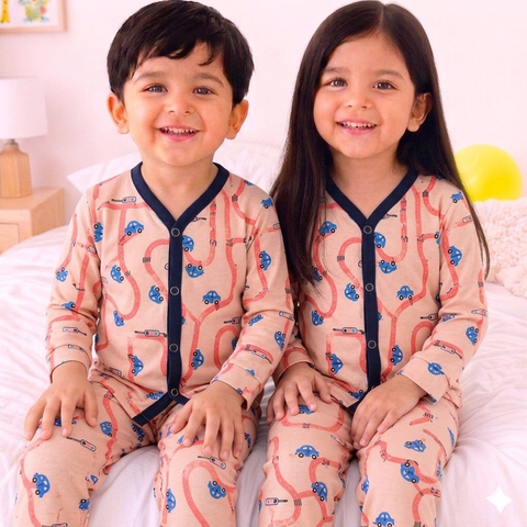 TBS - Cotton Jersey - Night Suit - Baby Pink - Cars - 26