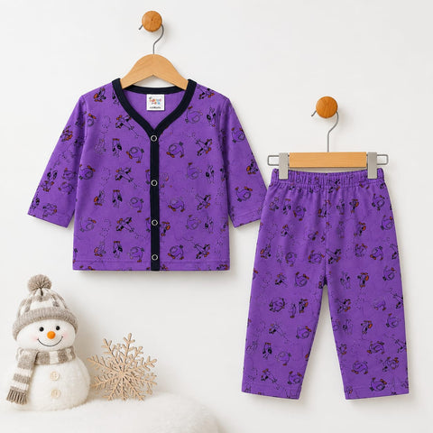 Terry Baby Night Suit – Purple Airplane | Winter Nightwear 3 Months–6 Years