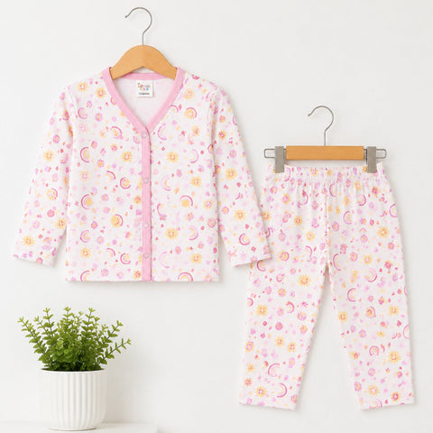 Cotton Jersey Night Suit - Pink - Rainbow Sunshine - 26 - TBS