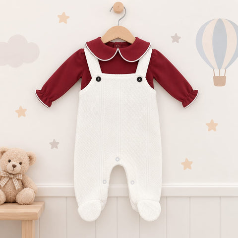 Winter Knitted Fashion Romper - Maroon - (0 to 12 Months)