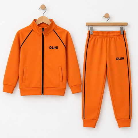 Kids Polyester Fleece Track Suit – Orange | Warm & High-Quality - OLINI