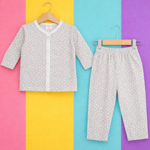 TBS - Cotton Jersey - Night Suit - Light Grey - Flowers - 26