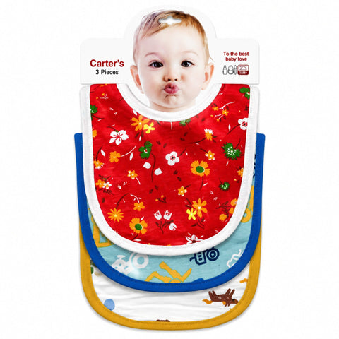 Carte - Pack of 3 -  Printed Bibs - Red - Floral