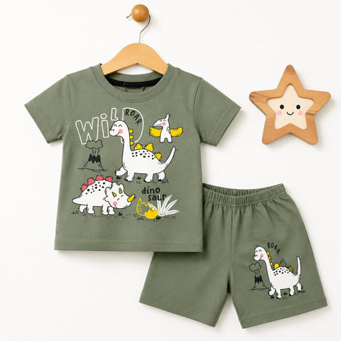 Cotton Jersey T-Shirt & Shorts - Green - Roar