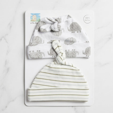 Little Alpaca - Pack of 2 Infant Caps - Stripes & Elephant