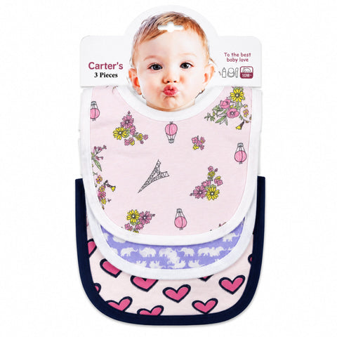 Carte - Pack of 3 -  Printed Bibs - Pink - Eiffel