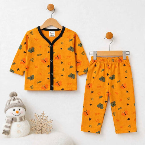 Terry Baby Night Suit – Orange Butterfly | Winter Nightwear 3 Months–6 Years