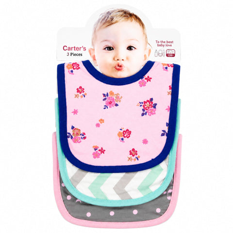 Carte - Pack of 3 -  Printed Bibs - Blue - Floral