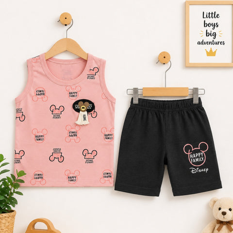 KM - Cotton Jersey - Sando & Short - Pink - Home Family